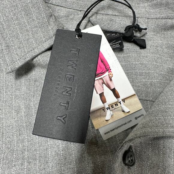 Twenty Montreal Men's Button Up Short Sleeve Grey Shirt NWT Size S Pinstripe - Picture 4 of 9